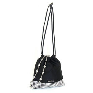Miu MIu Bag Black Satin Rhinestone Drawstring Beaded Crossbody Chain Shoulder